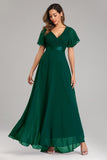 Zjkrl - Evening Dresses Elegant V-Neck Ruffles Chiffon Formal Evening Gown  Robe Vestidos De fiesta Dress for Wedding Party