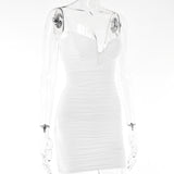 Spaghetti Strap Ruched Dress Women 2023 Spring Sexy Slim Elegant Clubwear Solid Sleeveless Backless Sheath Dress Female