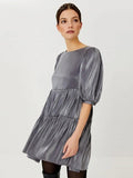 Women Vintage Backless Bow Badange A-line Party Dress Lantern Sleeve O neck Solid High Street Elegant Casual Mini Dress
