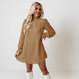 Woman Clothes Long Sleeve Solid Dress Fashion Dot Pom Pom Dress New Loose Casual Dress Vestidos Elegant A Line Lady Dress