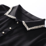 Taoyizhuai smart little black dress women spring and autumn new style small fragrance waist slim polo long sleeve Hepburn dress