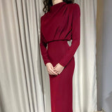 Zjkrl - Elegant Women Dress Stand Collar Slim Waist Solid Blue Ankle Length Autumn Long Sleeve Casual Party Dress Fashion