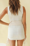 Zjkrl - Drawstring Sleeveless Mini Dress