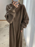 Zjkrl - Casual High Neck Solid Color Long Sleeve Knit Dress