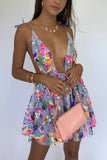 Zjkrl Rainbow Sequin Open Back Slip Mini Dress