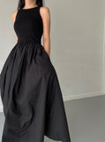 Zjkrl - Elegant Round Neck Waist Slim Pleated Long Dress