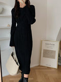 Zjkrl - Simple Pleated Elastic Long-Sleeved Little Black Dress