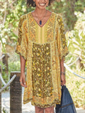 Zjkrl - Half Sleeve Casual Cotton-Blend V Neck Weaving Dress