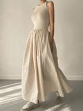 Zjkrl - Elegant Round Neck Waist Slim Pleated Long Dress