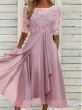Zjkrl - Round Neck Lace Swing Elegant Occasion Formal Midi Prom Dress