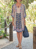 Zjkrl - Half Sleeve Casual Cotton-Blend V Neck Weaving Dress