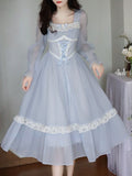 Zjkrl - 2023 Spring Pure Color French Elegant Midi Dress Long Sleeve Slim Sweet Lolita Dress Lace Vintage Party One Piece Dress Korean