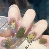 Zjkrl - 24Pcs/Set Press On Fake Nails Green Wearing Reusable False Nails Art Girls Ballerina Coffin Nail With Glue Full Cover Artificial
