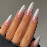 Zjkrl - 24Pcs Detachable Almond False Nails with Pearl Decoration Elegant Designs French Fake Nails Full Nail Art Tips Press On Nails