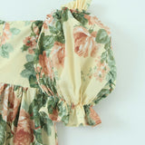Summer Women Vintage Floral Print Big Swing Long Dress Puff Sleeve Female Sexy Off Shoulder Holiday Party Boho Dresses