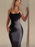 Zjkrl -  Backless Bodycon Lace Up Maxi Dress Women Sexy Elegant Nightclub Party Halter Slip Clothes Evening Long Dresses