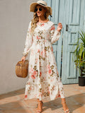 Zjkrl - Elegant Floral Print Women Dress Spring Summer Casual O Neck Long Sleeve Chiffon A Line Long Maxi Dress Party Vestidos