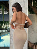 Women's Beach Knitted Maxi Dress Cover Up Holiday Party Sundress Contrast Color Crochet Long Dress Summer Outfits 2023