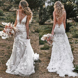 Zjkrl - Gorgeous Mermaid Bride Gowns With 3D Flowers Grace Tulle Sweep Train Wedding Dresses Grace Bridal Wedding Gown Vestidos De Novia