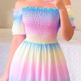 Zjkrl Sexy Off The Shoulder Tube Top Dress Butterfly Rainbow Floral Print Dress Ladies Elegant Slim Summer Bohemian Party Maxi Dresses