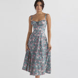 Zjkrl Floral Printed Women Dress 2023 Summer Elegant Solid Slim Sleeveless Slip Female Side Split Waist Lady A-line Robe