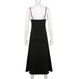 Zjkrl Elegant Summer Spaghetti Strap Black Midi Dress Solid Fashion A-Line Casual Women's Dresses Beach Holidays Sundress