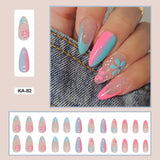 Zjkrl - 24pcs Girlish Colorful Graffiti Nail Art Fake Nails With Plants Flowers Patterns Short Press on False Nails With Wearing Tools