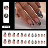 Zjkrl - 24pcs False Nails Tips with Glitter Design Press on Stick-on Nail Tips for Women and Girls