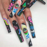Zjkrl - Fashionable Butterfly Flower False Nails Long Detachable French Nail Tips for Girl Fake Nails Press on Acrylic Nails