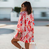 Zjkrl - Casual 3/4 Sleeve Tunics Mini Dress Women Summer 2023 Fashion Floral Print O Neck Green Boho Streetwear Dresses Elegant Vestido