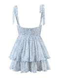 Zjkrl - Fashion Women Spaghetti Strap Ruffle Cake Chiffon Dress Sexy Ladies Floral Print Holiday Party Mini Dress Summer Robe