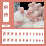 Zjkrl - 24Pcs/Box Charming Pink Flame Short Ballet Wearable Fake Nails press on Square Head Full Cover Detachable Finished Fingernails