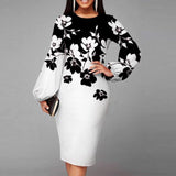 Zjkrl Vintage Floral Printed Dress Women Fashion Spring O-neck Long-sleeved Slim Dress Elegant Casual Lady Party Dresses Vestido