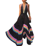 Sexy Halter Neck Deep Vneck Cocktail Dresses for Women Polka Dot Print Beach Vacation Bohemia Prom Gown Vestidos De Mujer Casual
