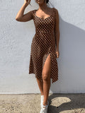 Zjkrl - Dresses 2023 Sundress Summer Women Causal Polka Dot Sleeveless High Pleated elastic waist V-Neck Beach Dress Vestidos De Verano