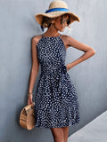 Zjkrl - 2023 Summer Short Boho Dress Women Mini Floral Print Dress Female Sleeveless Bohemian Halter Dress For Women