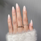 Zjkrl - 24Pcs French False Nails Almond Fake Nails with Glue Press on White Edge Design Wearable Simple Ins Pink Stiletto Nail Tips