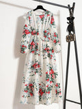 Zjkrl - Elegant Floral Print Women Dress Spring Summer Casual O Neck Long Sleeve Chiffon A Line Long Maxi Dress Party Vestidos