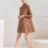 Zjkrl - Dresses for Women Autumn Winter New Long Sleeve Half Turtleneck Embroidery Loose Large Size Fashion Elegant Casua Dress