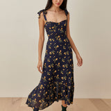 Zjkrl - Dresses For Women 2023 Elegant Vintage Floral Dress Frill Sweetheart Neck Sleeveless Strap Tie Ruffle Hem Summer Beach Dress