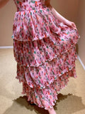 Zjkrl - 2023 Summer New In High Quality Floral Print Elastic Women Tiered Strappy Midi Long Summer Beach Vacation Dress Fairycore