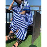 Summer New Striped Plus Size T Shirt Dress Short Sleeve Round Neck Loose All-match Dresses Fashion Casual Korean Women Clothing