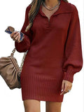 Zjkrl New In 2023 Women Dress Medium Long Skirt Sweater Dress Female Lapel Long Sleeve Dress Pullover Loose Women Knitted Dresses