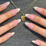 Zjkrl - 24Pcs Detachable Almond False Nails with Pearl Decoration Elegant Designs French Fake Nails Full Nail Art Tips Press On Nails
