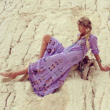 Zjkrl - Boho Inspired floral embroidered long Sleeve white dress women V-neck tassel boho dress maxi chic style dress gypsy vestido