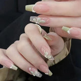 Zjkrl - 24Pcs/Box Gradient Color Artifical Press On Nails With Glue Long Coffin Fake Nails Lovely Girls Nail Art Ballerina False Nails