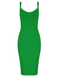 Sexy Sleeveless V Neck Yellow Midi Women Bodycon Bandage Dress 2023 Designer Fashion Evening Party Dress Vestido