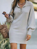 Zjkrl New In 2023 Women Dress Medium Long Skirt Sweater Dress Female Lapel Long Sleeve Dress Pullover Loose Women Knitted Dresses