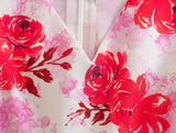 Women French Style Floral Print Dress Vintage Short Sleeve V Neck Ladies Holiday Summer Long Dress