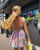 Zjkrl New Backless Sexy Women Mini Dress Sleeveless V Neck Backless Flower Print Summer Club Party Dress Sundress Streetwear S M L